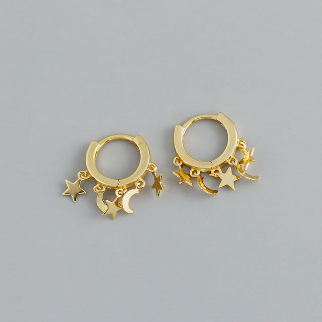 ANYCO Earrings Gold Plated Creative Bohemian Star Moon Tassel Stud  For Women Girl Fashion Stylish Rock Punk Accessories Jewelry Gifts