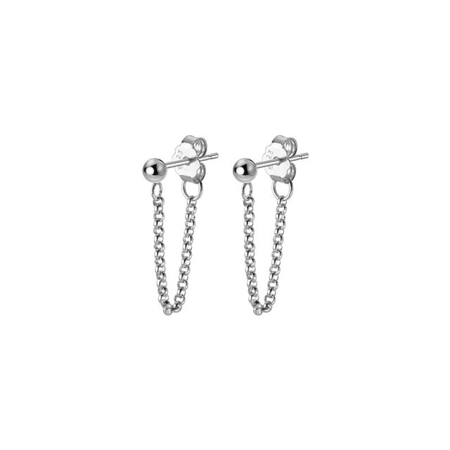 ANYCO Fashion Earrings Silver 925 Sterling Gothic Cuban Link Chain Hanging Stud for Women Piercing Jewelry