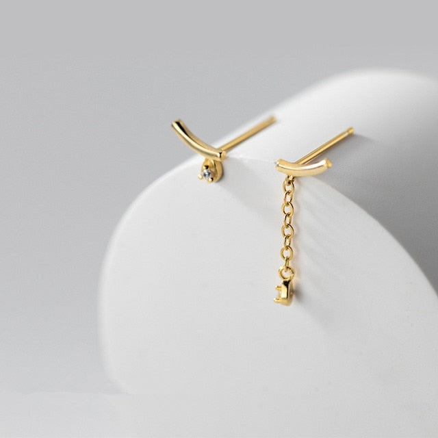 ANYCO Fashion Earrings Gold 925 Sterling Silver Personality Unique Tassel Pendant Zircon Stud for Women Chic Trendy Party Jewelry Gift