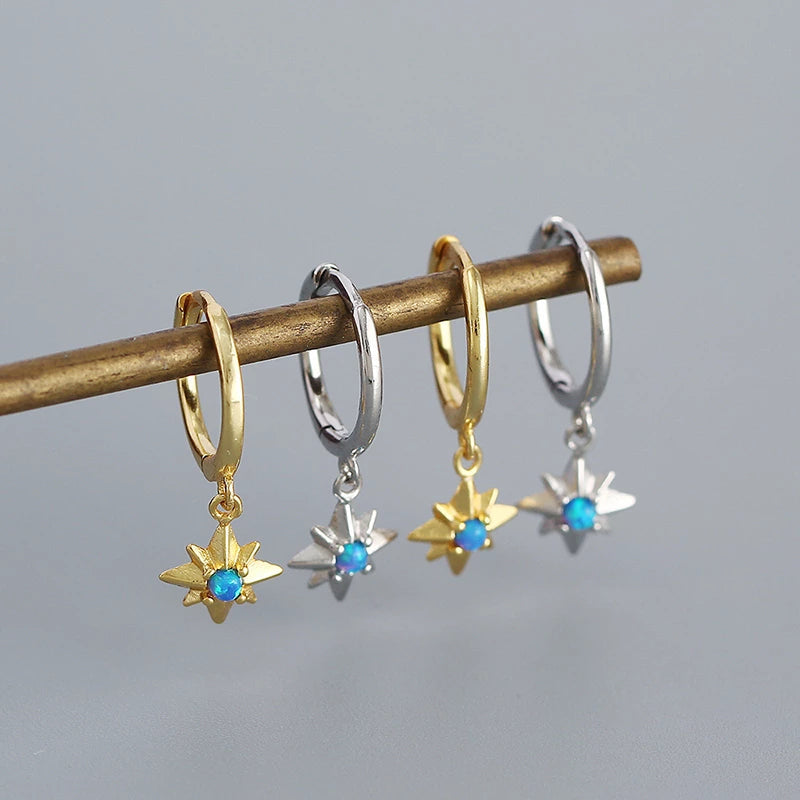 ANYCO Earrings Sterling Silver Charms Blue Opal Radiance Star Boho Drop For Women Girl Teen Chic Fashion Stylish Accessories Jewelry Gifts