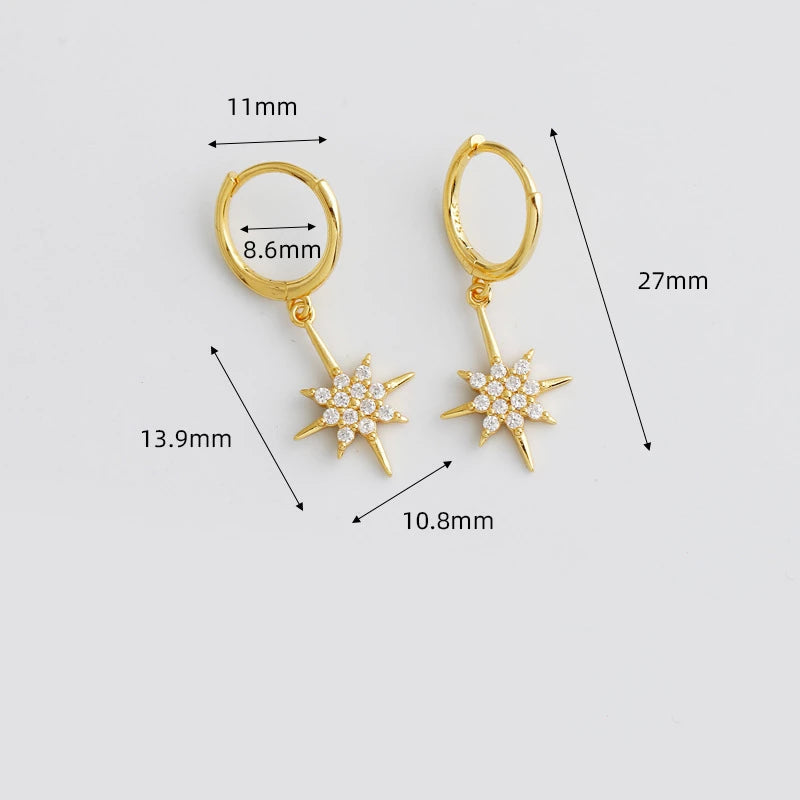 ANYCO Earrings Sterling Silver Luxury Crystal Zircon Shining Light Star Stud For Women Girl Teen Chic Fashion Stylish Accessories Jewelry Gifts