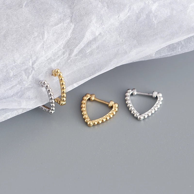 ANYCO Earrings Gold Plated Minimalist Beads Triangle Ear Buckle For Women Girl Teen Fine Fashion Stylish Accessories Jewelry Gifts