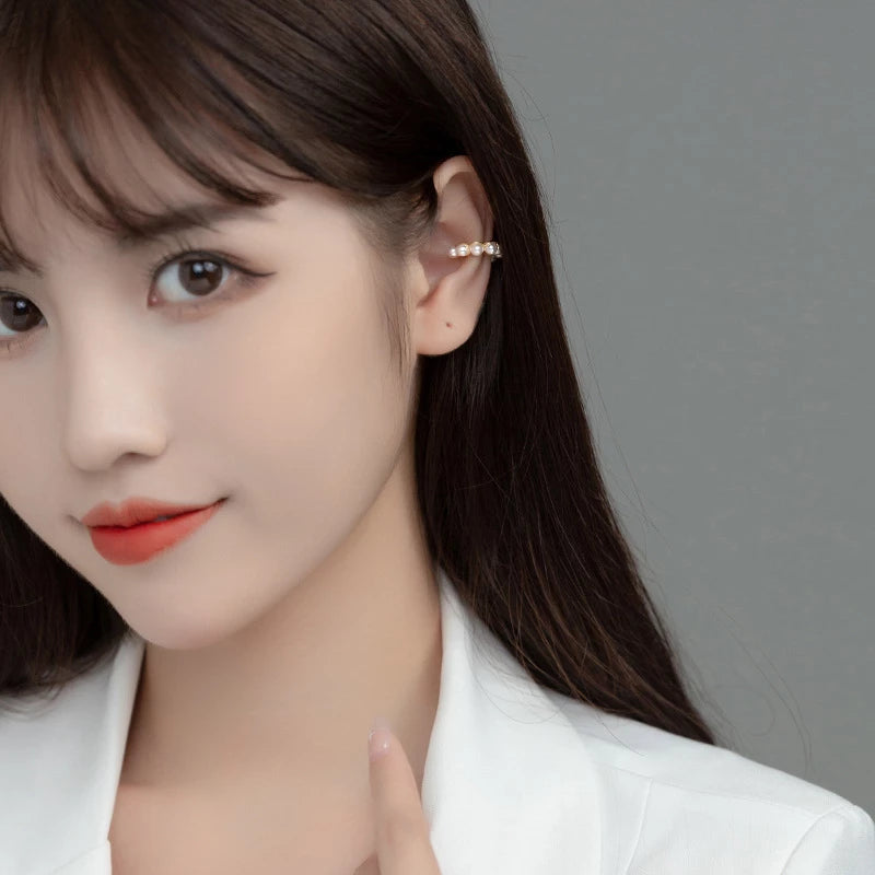 ANYCO Fashion Earrings Gold 925 Sterling Synthetic Pearl Ear Cuff Sweet No Piercing Ear Clip On for Women Jewelry