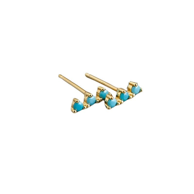 ANYCO Earrings Gold Plated Blue Turquoise Zircon Strip Geometric Bar Stud For Women Girl Teen Perfect Fashion Stylish Accessories Jewelry Gifts
