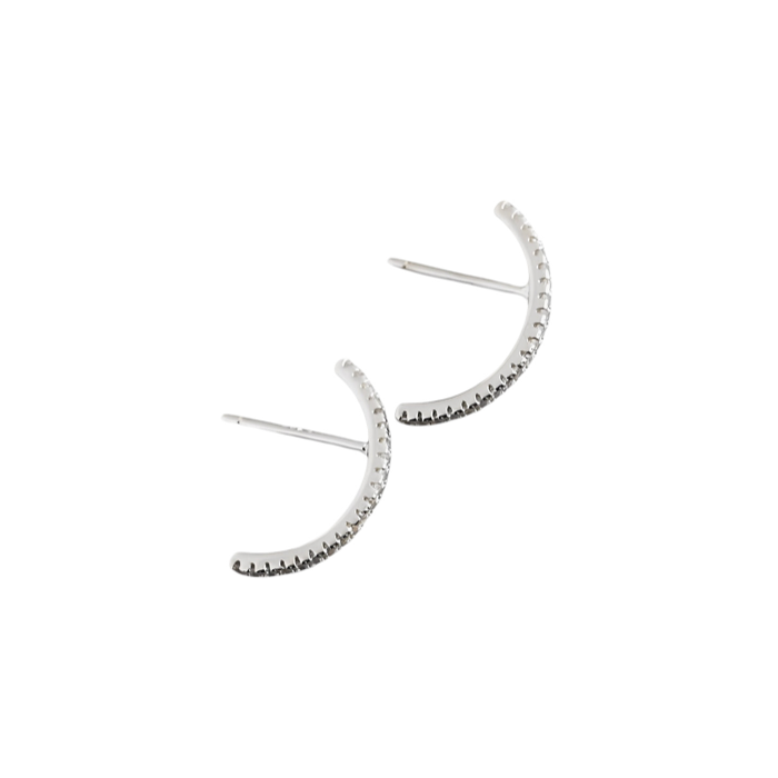 ANYCO Earrings Sterling Silver Chic Line Zircon Curved Stud For Women Girl Teen Fashion Stylish Accessories Jewelry Gifts