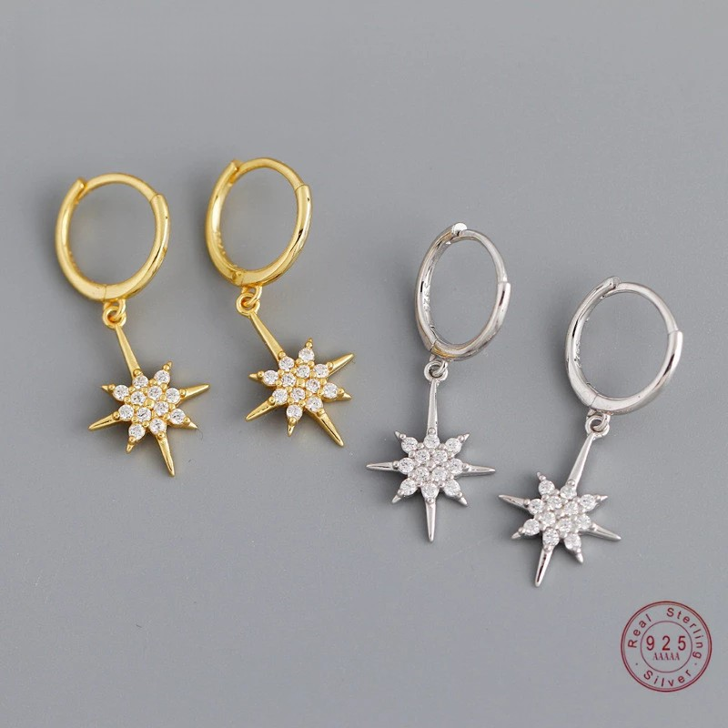 ANYCO Earrings Gold Plated Luxury Crystal Zircon Shining Light Star Stud For Women Girl Teen Chic Fashion Stylish Accessories Jewelry Gifts