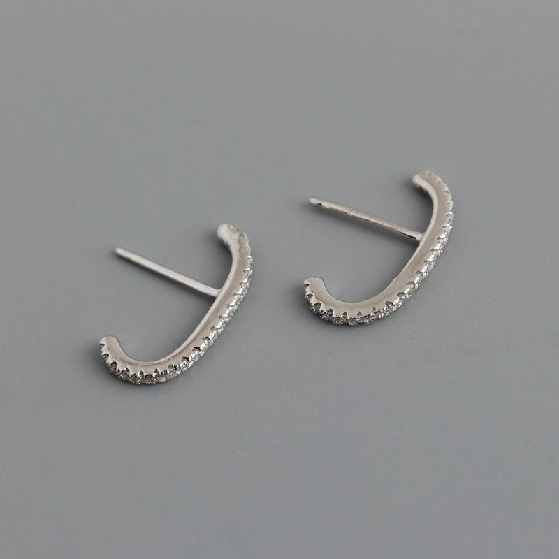 ANYCO Earrings Sterling Silver Minimalist Bar French Exquisite Zircon Stud For Women Girl Fashion Stylish Rock Punk Accessories Jewelry Gifts