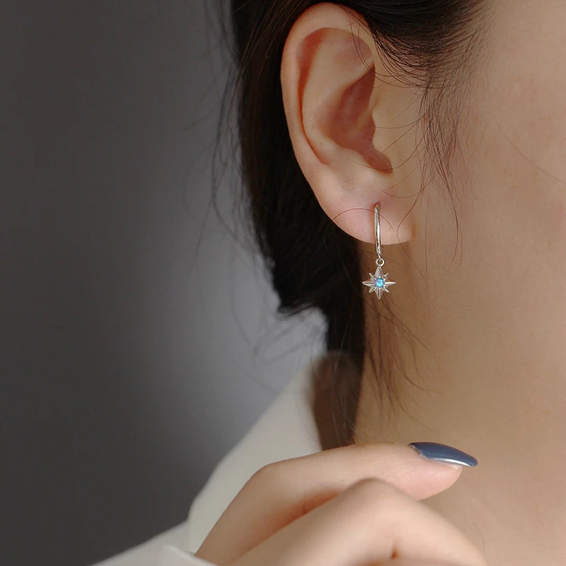 ANYCO Earrings Sterling Silver Charms Blue Opal Radiance Star Boho Drop For Women Girl Teen Chic Fashion Stylish Accessories Jewelry Gifts