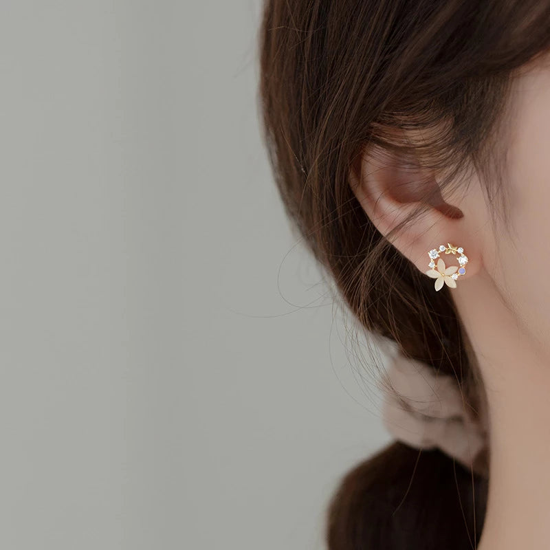 Anyluxe Fashion Earrings Gold 925 Sterling Silver Romantic Synthetic Opal Flower Stud Women Jewelry