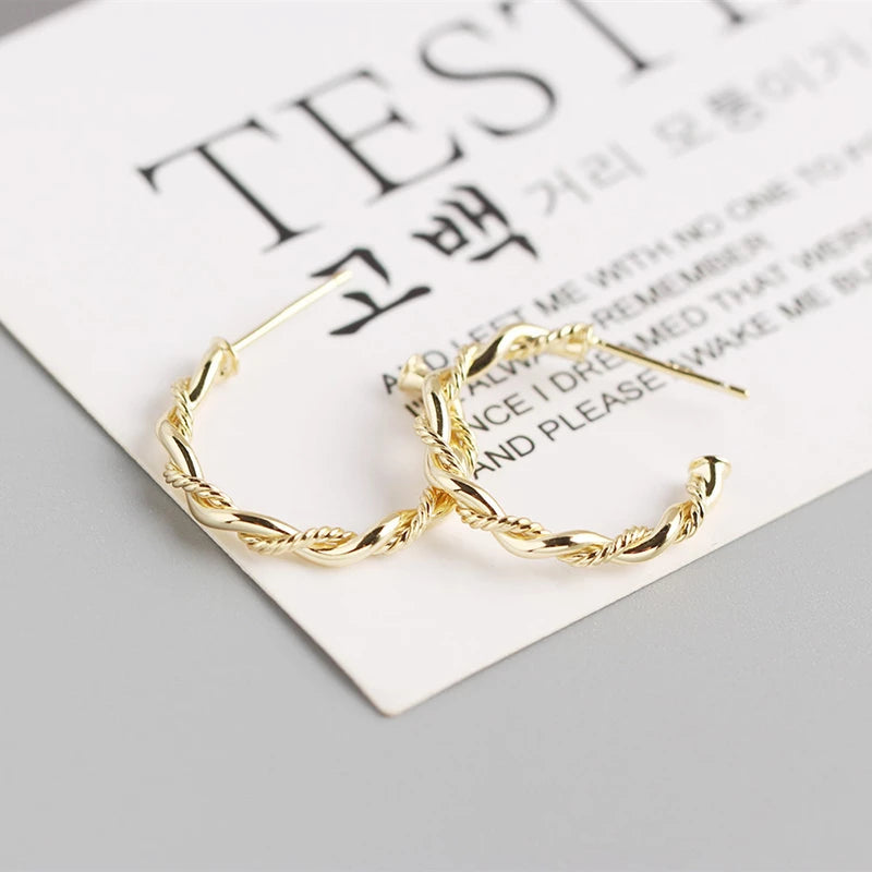 ANYCO Earrings Gold Plated Bohemian Minimalist Endless Circle Twist Stud For Women Girl Teen Fashion Stylish Accessories Jewelry Gifts