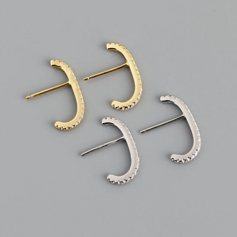 ANYCO Earrings Sterling Silver Minimalist Bar French Exquisite Zircon Stud For Women Girl Fashion Stylish Rock Punk Accessories Jewelry Gifts