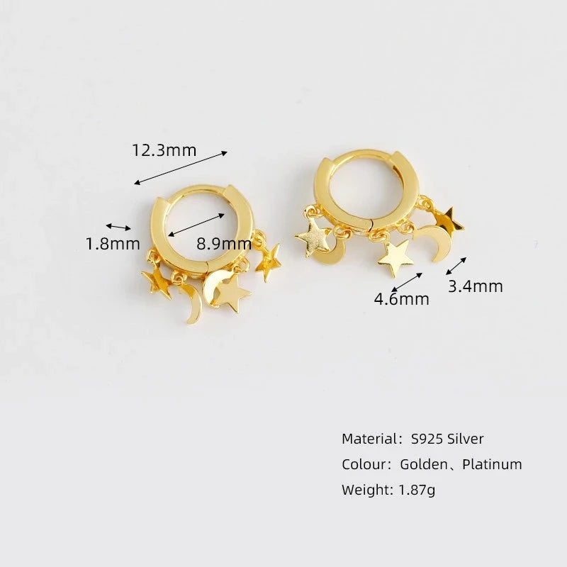 ANYCO Earrings Gold Plated Creative Bohemian Star Moon Tassel Stud  For Women Girl Fashion Stylish Rock Punk Accessories Jewelry Gifts