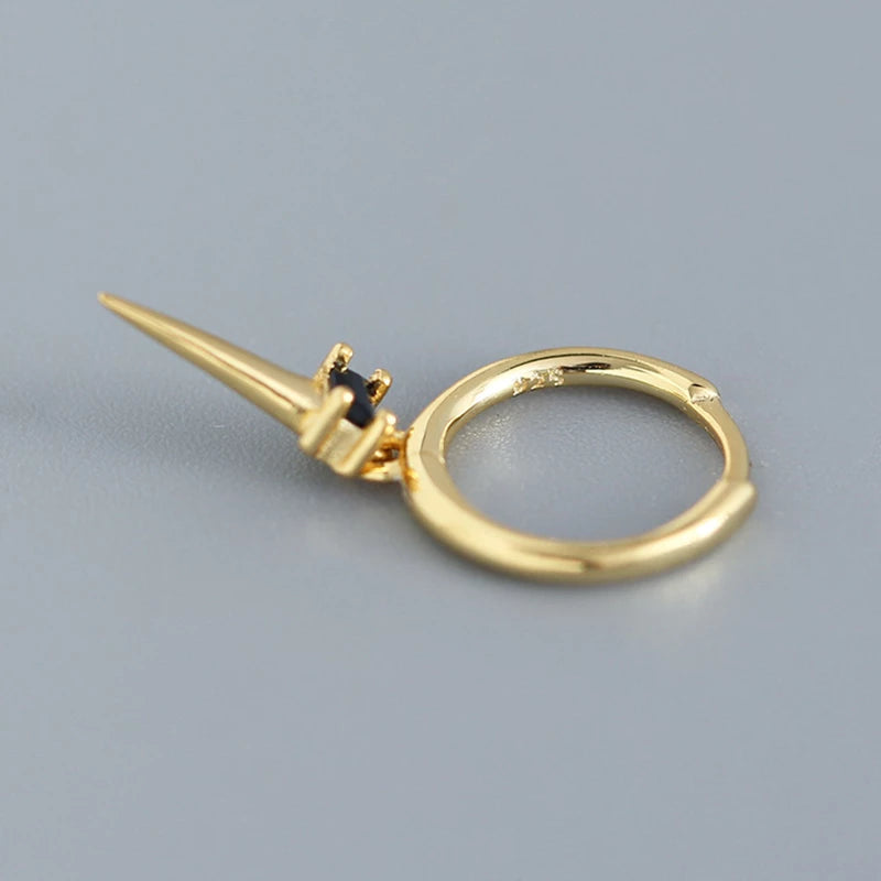 ANYCO Earrings Gold Plated Pave Square Black Zircon Long Spike Rivet Hanging Stud For Women Girl Teen Fashion Stylish Accessories Jewelry Gifts