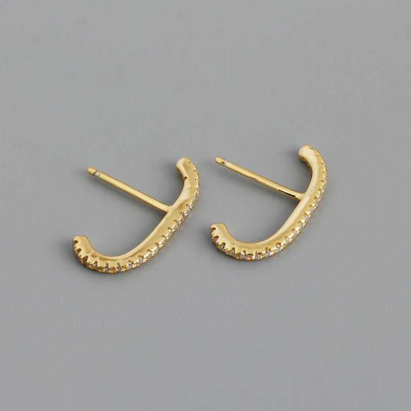 ANYCO Earrings Gold Plated Minimalist Bar French Exquisite Zircon Stud For Women Girl Fashion Stylish Rock Punk Accessories Jewelry Gifts