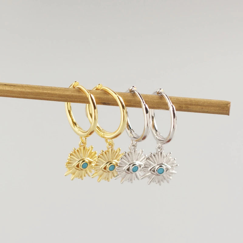 ANYCO Earrings Sterling Silver Geometric Blue Zircon Cute Eye Stud For Women Girl Teen Perfect Elegant Fashion Stylish Accessories Jewelry Gifts