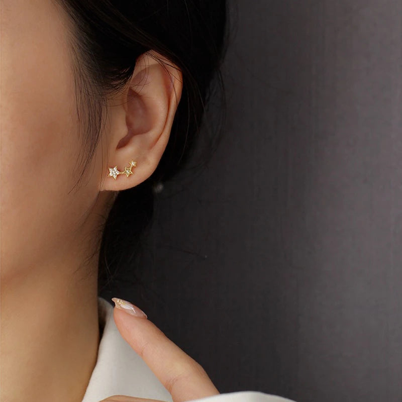 ANYCO Earrings Gold Plated Screw Beads Chic Gold Star Zircon Stud For Women Girl Teen Fashion Stylish Accessories Jewelry Gifts