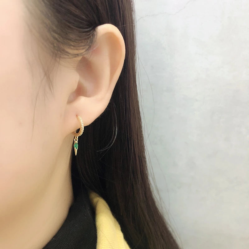 ANYCO Earrings Gold Plated Bohemian Geometric Green Zircon Hanging Tassel Stud For Women Girl Teen Fine Fashion Stylish Accessories Jewelry Gifts