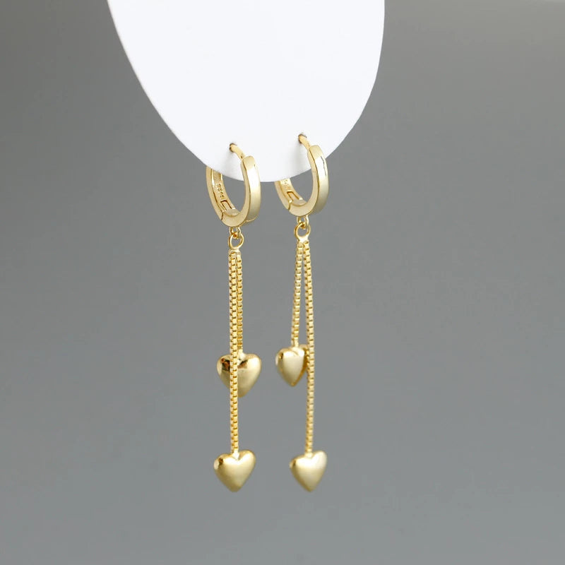 ANYCO Earrings Gold Plated Double Bohemian Romantic Tassel Love Heart Drop For Women Girl Perfect Fashion Stylish Accessories Jewelry Gifts