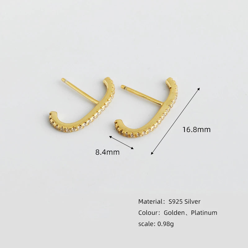 ANYCO Earrings Gold Plated Minimalist Bar French Exquisite Zircon Stud For Women Girl Fashion Stylish Rock Punk Accessories Jewelry Gifts