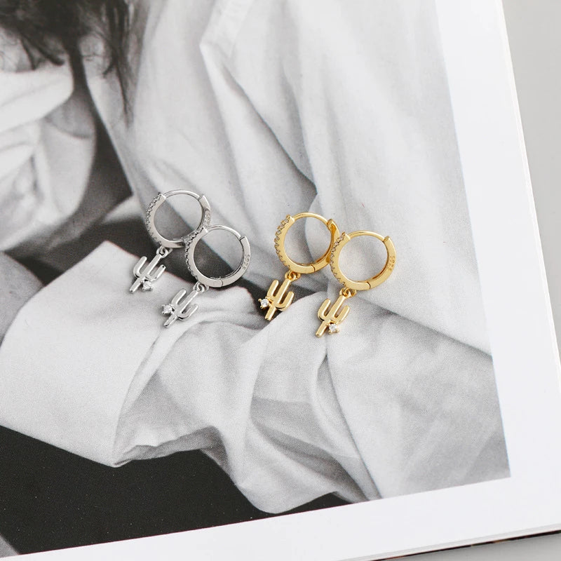 ANYCO Earrings Gold Plated Luxury Pave Round Cactus Hanging Stud For Women Girl Teen Elegant Fashion Stylish Accessories Jewelry Gifts