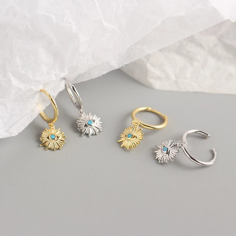 ANYCO Earrings Sterling Silver Geometric Blue Zircon Cute Eye Stud For Women Girl Teen Perfect Elegant Fashion Stylish Accessories Jewelry Gifts