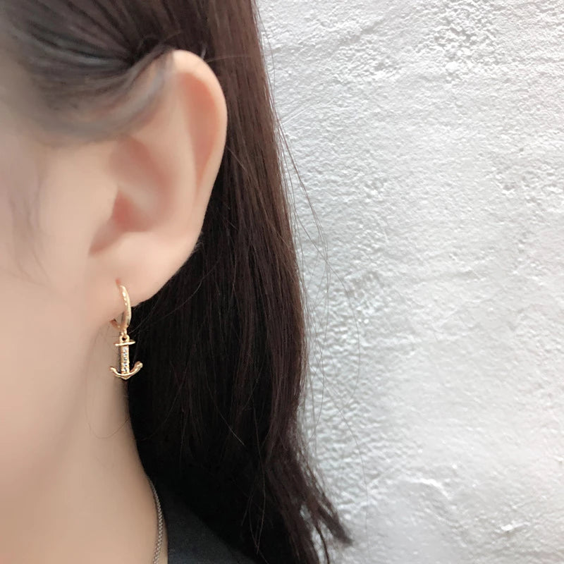 ANYCO Earrings Gold Plated Minimalist Punk Anchor Ear For Women Girl Teen Chic Fashion Stylish Accessories Jewelry Gifts