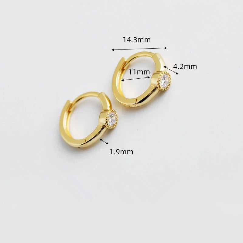 ANYCO Earrings Gold Plated Minimalist Round Zircon Ear Buckle Chic Wild For Women Girl Fashion Stylish Rock Punk Accessories Jewelry Gifts