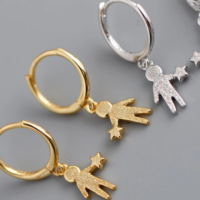 ANYCO Earrings Sterling Silver Minimalist Creative New Statue Portrait Star Buckle For Women Girl Fashion Stylish Rock Accessories Jewelry Gifts