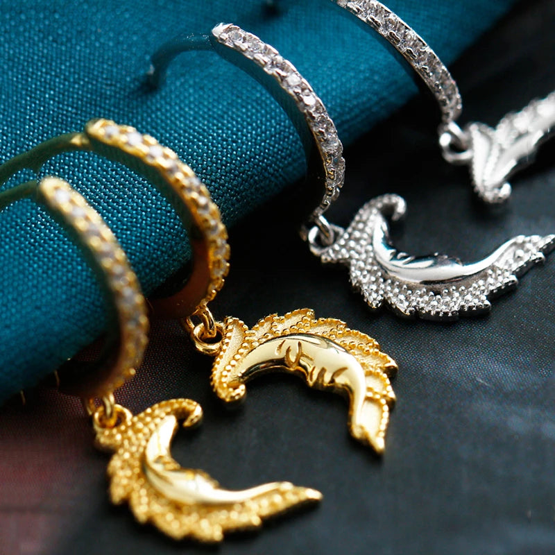 ANYCO Earrings Gold Plated Cute Moon Face Gothic Pendant Stud For Women Girl Teen Fine Perfect Fashion Stylish Accessories Jewelry Gifts