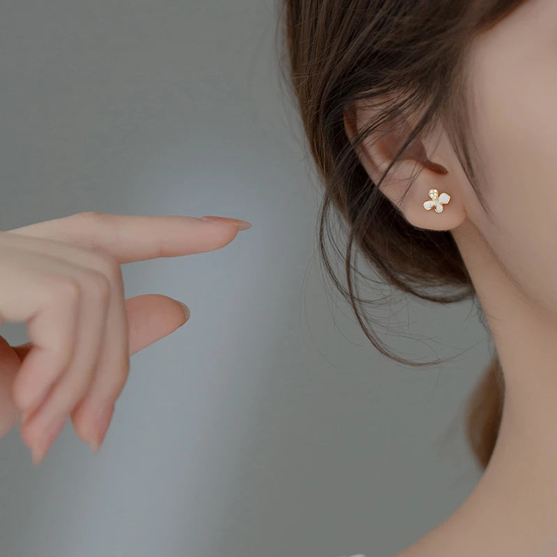 ANYCO Fashion Earrings Gold Plated 925 Sterling Silver Cute White Flower Stud for Women Teen Girl Jewelry Gift