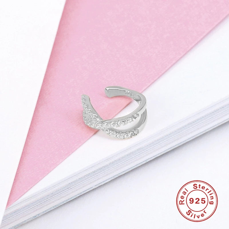 ANYCO Earrings Sterling Silver Bohemian Pave Zircon Cross Ear Clip For Women Girl Teen Perfect Elegant Fashion Stylish Accessories Jewelry Gifts