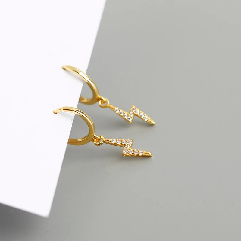 ANYCO Earrings Buckle Punk Lightning Pierce White Zircon Charms Goth Hoop For Women Party Jewelry Gold