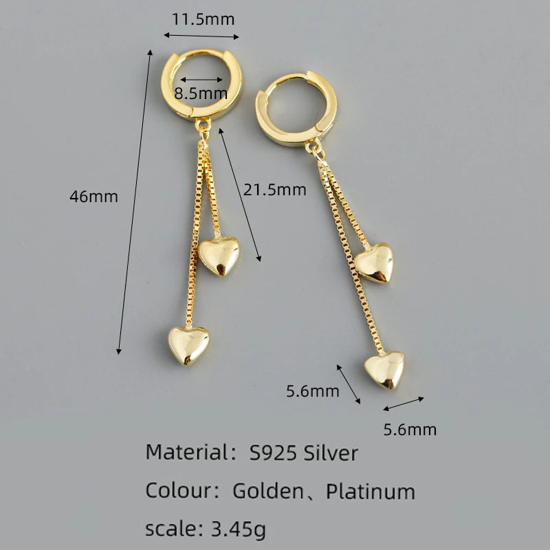 ANYCO Earrings Sterling Silver Double Bohemian Romantic Tassel Love Heart Drop For Women Girl Perfect Fashion Stylish Accessories Jewelry Gifts