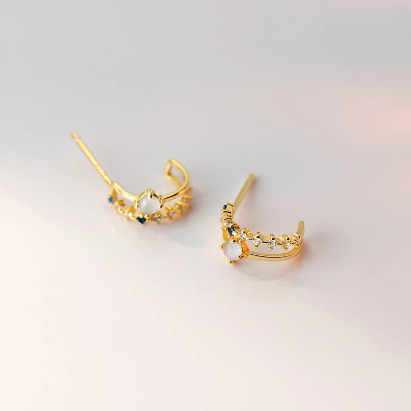 ANYCO Fashion Earrings Gold 925 Sterling Silver Elegant Double Glass Beads Geometric Stud for Women Jewelry