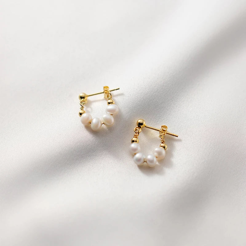 ANYCO Gold 925 Baroque Pearl Huggies – Punk Boho Earrings for Women