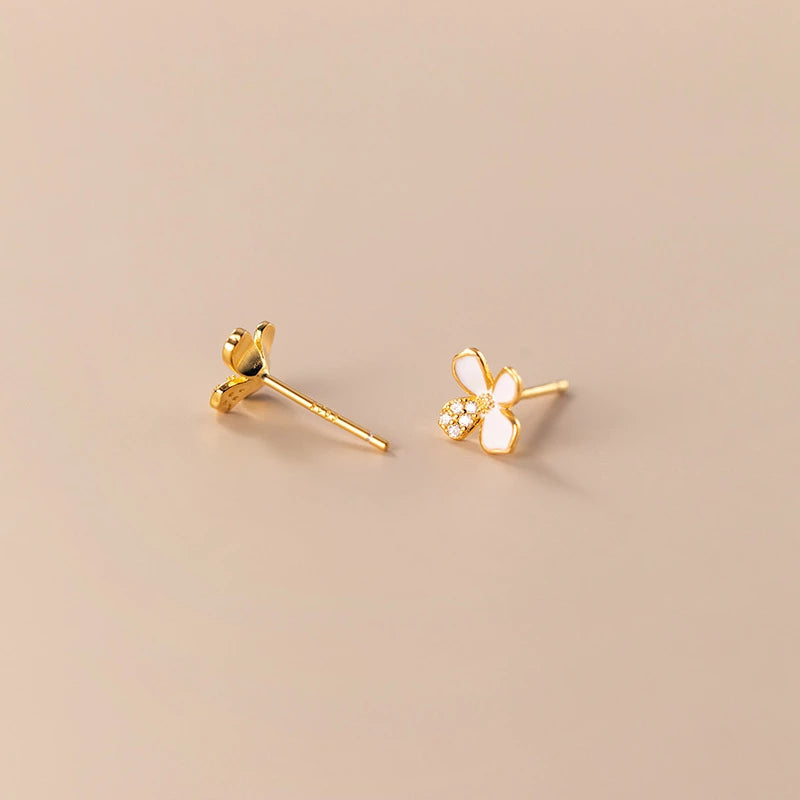 ANYCO Fashion Earrings Gold Plated 925 Sterling Silver Cute White Flower Stud for Women Teen Girl Jewelry Gift
