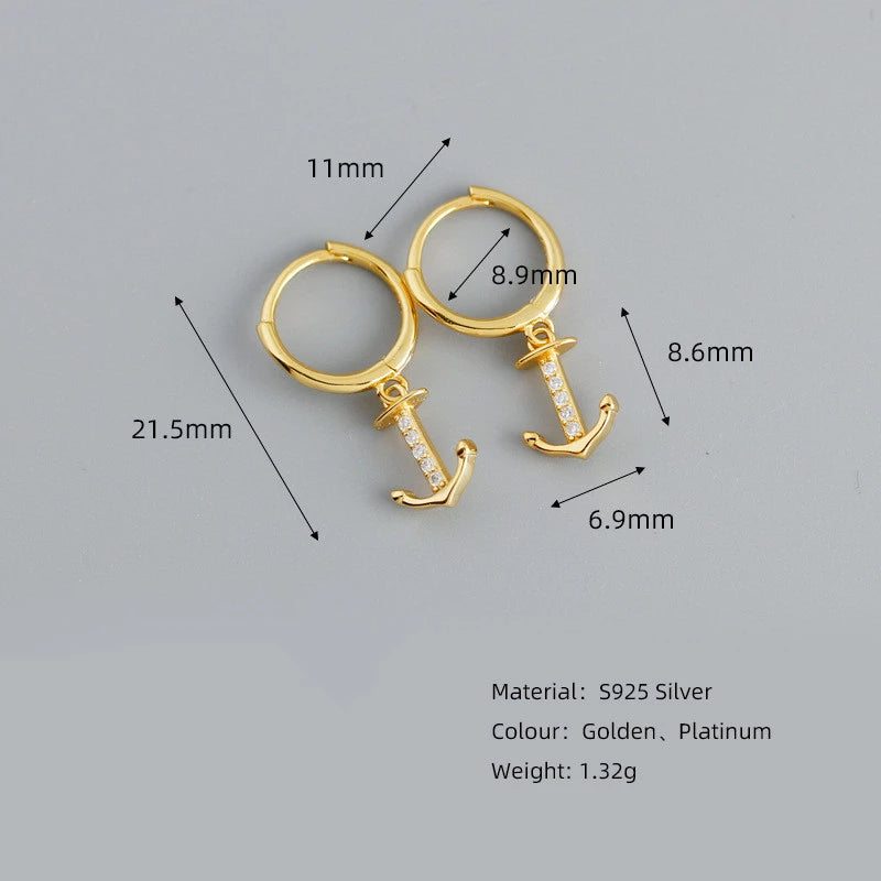 ANYCO Earrings Sterling Silver Minimalist Punk Anchor Ear For Women Girl Teen Chic Fashion Stylish Accessories Jewelry Gifts