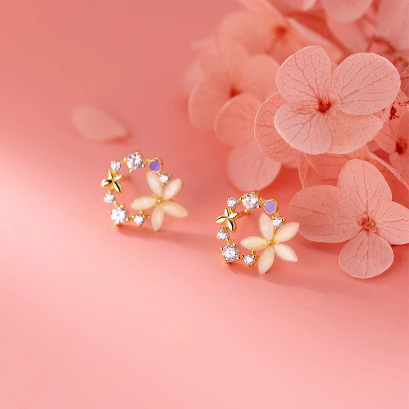 Anyluxe Fashion Earrings Gold 925 Sterling Silver Romantic Synthetic Opal Flower Stud Women Jewelry