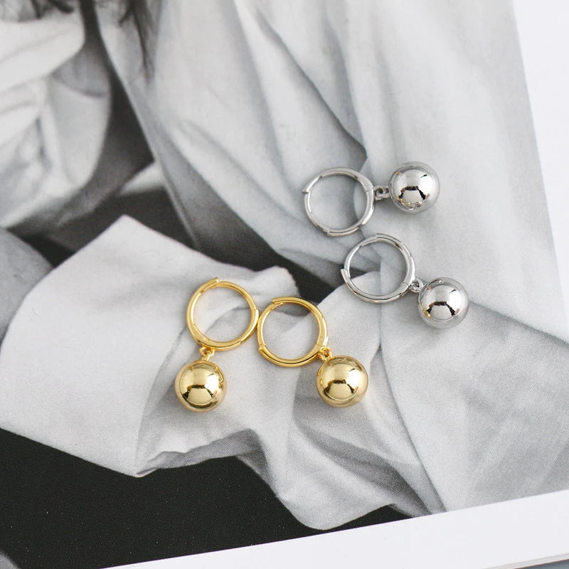 ANYCO Earrings Sterling Silver Minimalist 8mm Round Bead Pendant Stud For Women Girl Teen Chic Fashion Stylish Accessories Jewelry Gifts