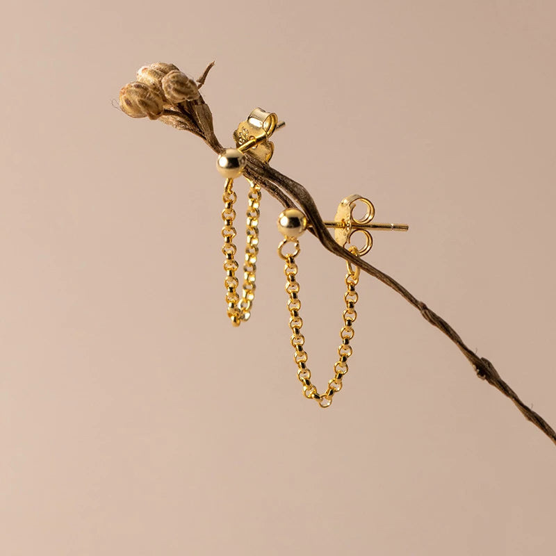 ANYCO Fashion Earrings Gold 925 Sterling Silver Gothic Cuban Link Chain Hanging Stud for Women Piercing Jewelry