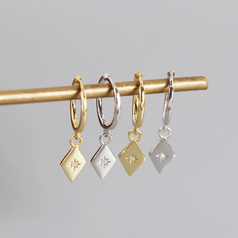 ANYCO Earrings Sterling Silver Simple Geometric Zircon Pendant Stud For Women Girl Teen Perfect Fashion Stylish Accessories Jewelry Gifts