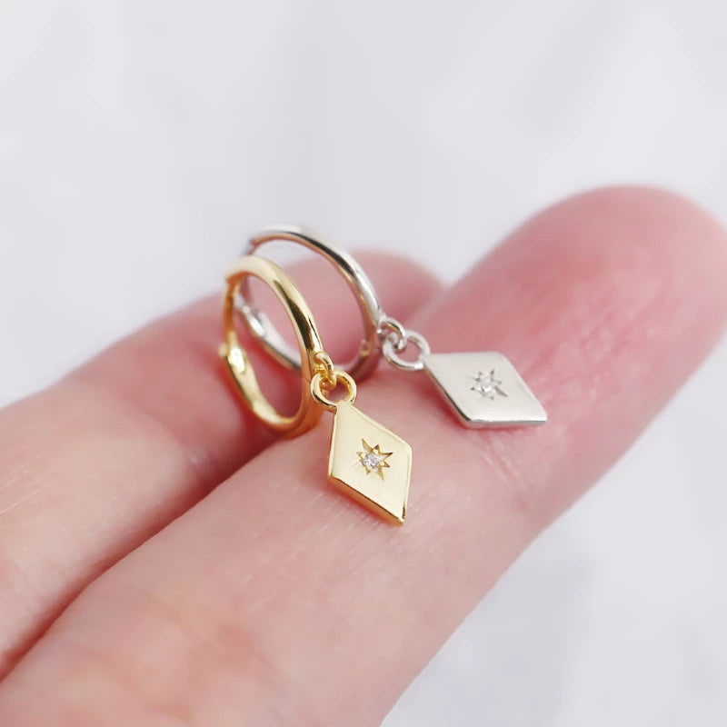 ANYCO Earrings Gold Plated Simple Geometric Zircon Pendant Stud For Women Girl Teen Perfect Fashion Stylish Accessories Jewelry Gifts