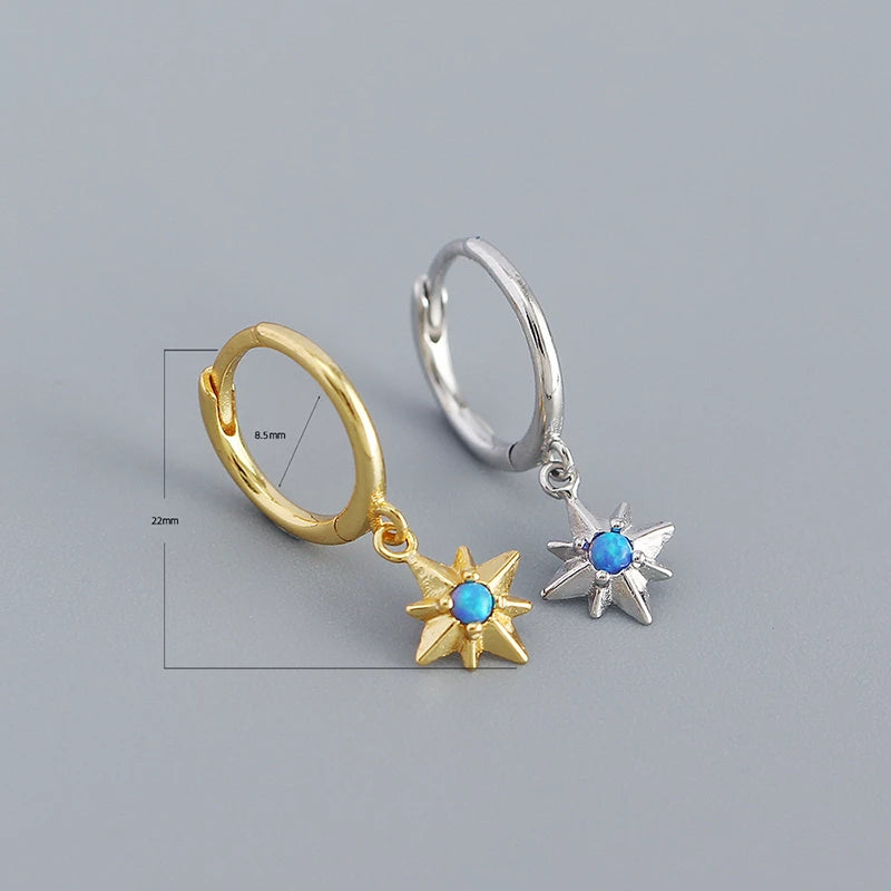 ANYCO Earrings Gold Plated Charms Blue Opal Radiance Star Boho Drop For Women Girl Teen Chic Fashion Stylish Accessories Jewelry Gifts