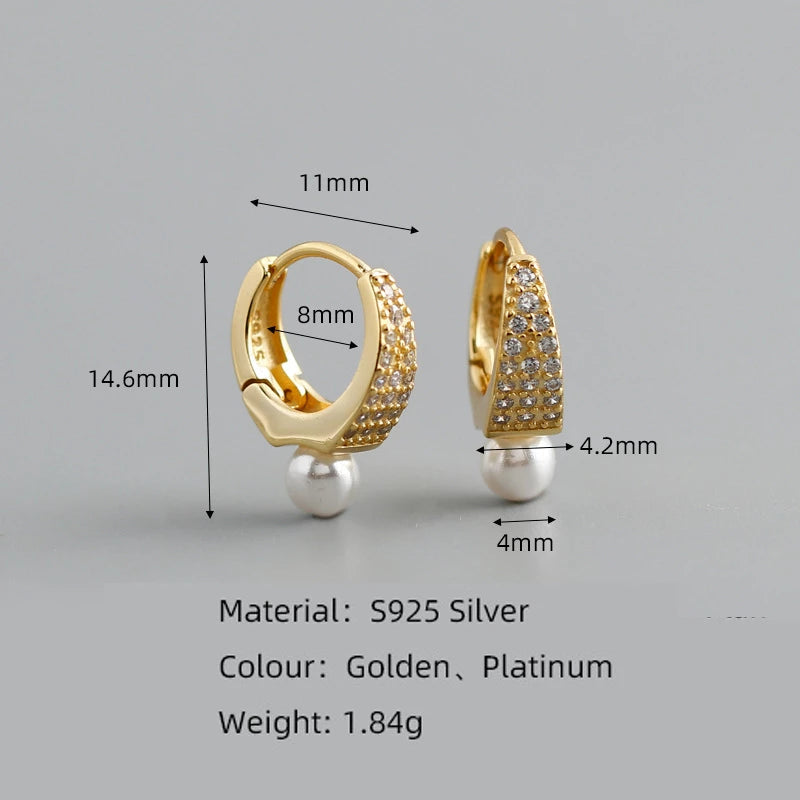 ANYCO Earrings Gold Plated Punk Luxury Pave Crystal Zircon Pearl Ear Buckle For Women Girl Teen Fashion Stylish Accessories Jewelry Gifts