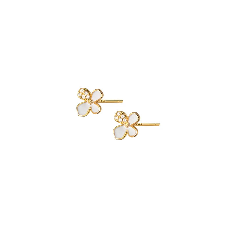 ANYCO Fashion Earrings Gold Plated 925 Sterling Silver Cute White Flower Stud for Women Teen Girl Jewelry Gift