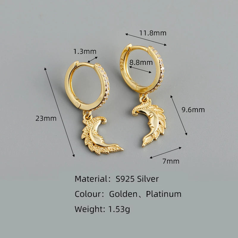 ANYCO Earrings Gold Plated Cute Moon Face Gothic Pendant Stud For Women Girl Teen Fine Perfect Fashion Stylish Accessories Jewelry Gifts