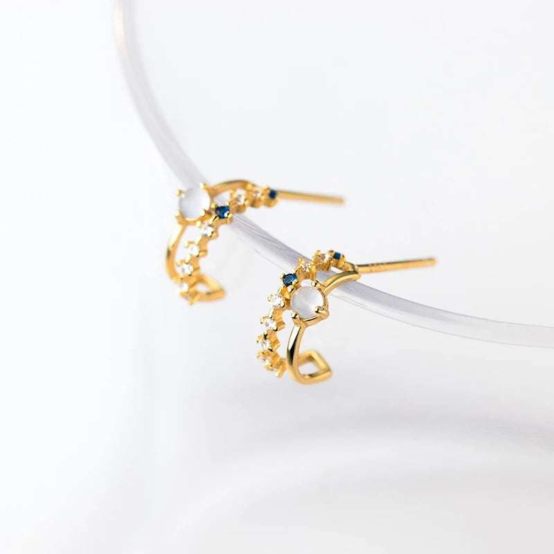 ANYCO Fashion Earrings Gold 925 Sterling Silver Elegant Double Glass Beads Geometric Stud for Women Jewelry