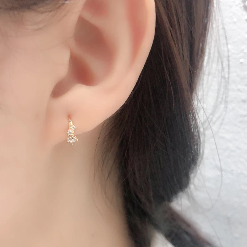 ANYCO Earrings Gold Plated Simple Pave Chic Zircon Circle Huggie Hoop For Women Girl Teen Fashion Stylish Accessories Jewelry Gifts