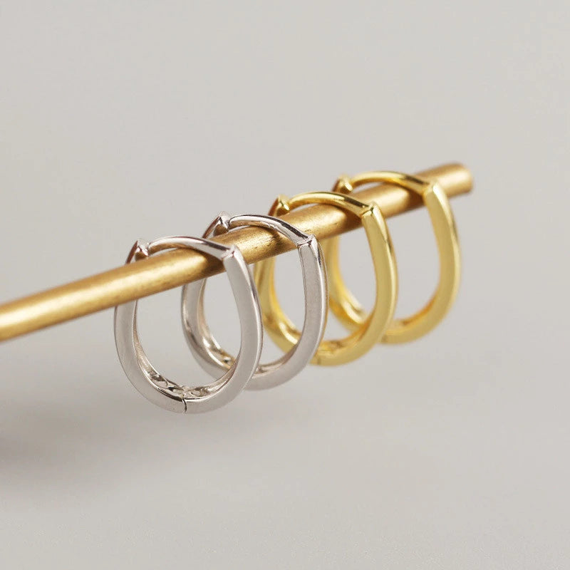 ANYCO Earrings Sterling Silver Bohemian Minimalist Geometric Thick Oval Hoop For Women Girl Teen Fashion Stylish Accessories Jewelry Gifts