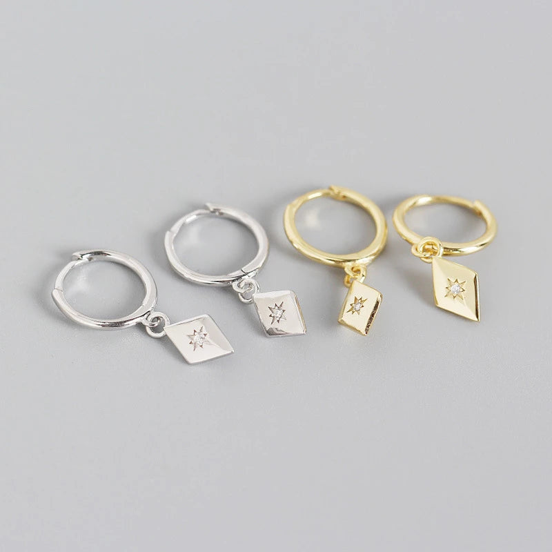 ANYCO Earrings Gold Plated Simple Geometric Zircon Pendant Stud For Women Girl Teen Perfect Fashion Stylish Accessories Jewelry Gifts